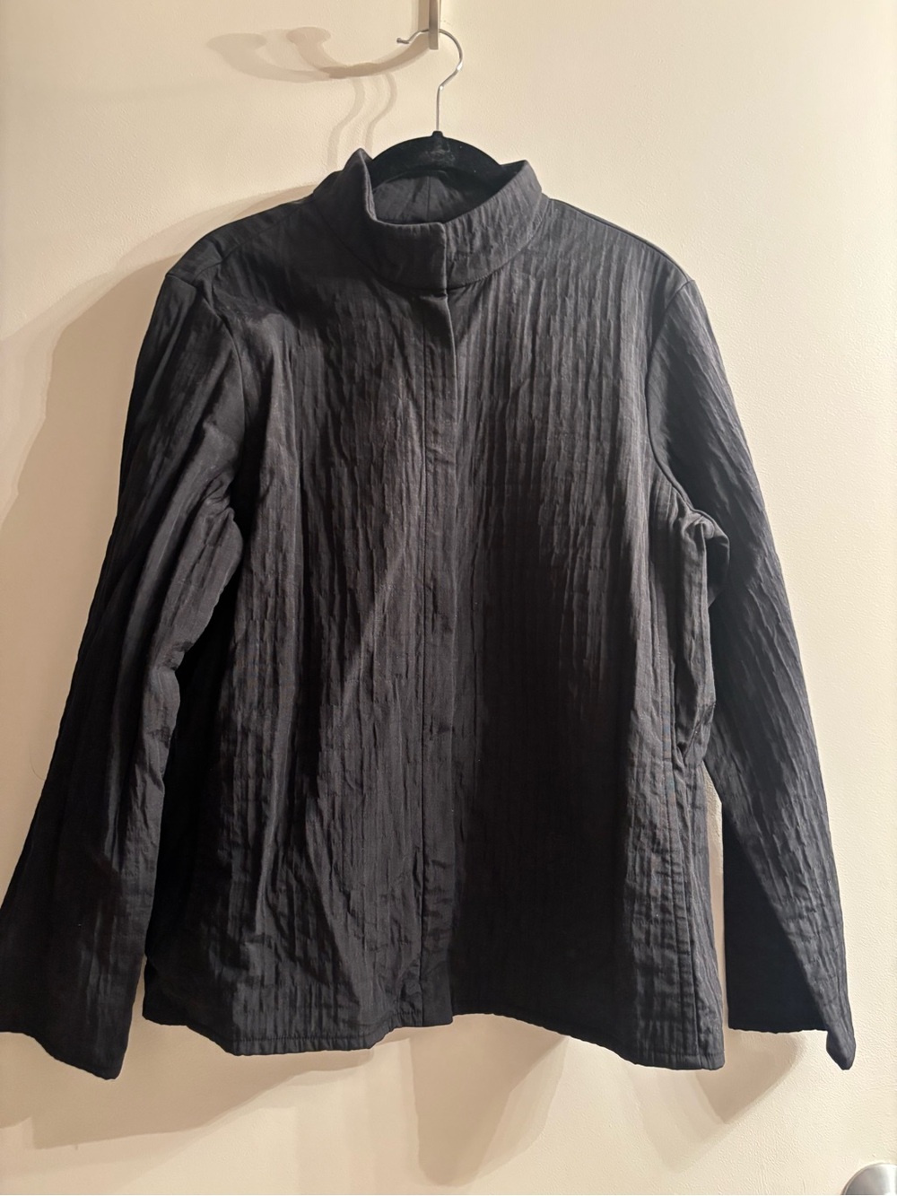 Eileen Fisher Black Quilted High-Neck Jacket